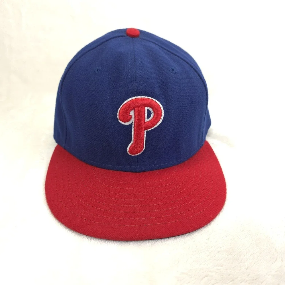 Philadelphia Phillies Hat Players Cap Mens 7‎ 5/8 Blue MLB Baseball Made in USA